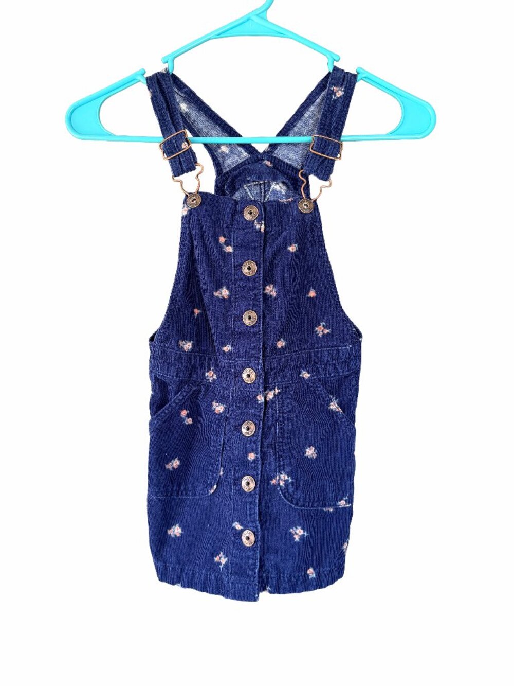 OshKosh B'Gosh Girls Size 5 Navy Corduroy Floral Overall Dress Jumper Cottagecor